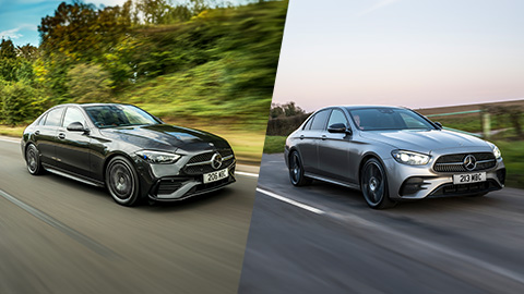 Black Mercedes-Benz C Class and Silver Mercedes-Benz E-Class Driving