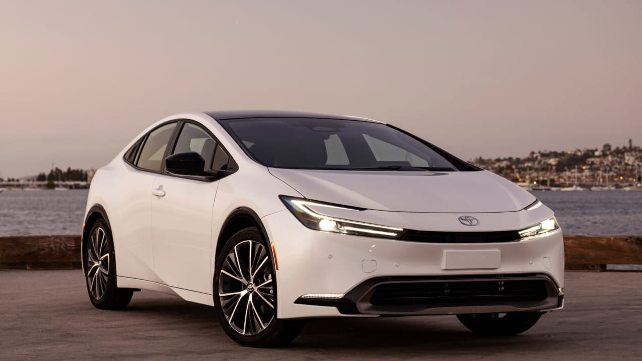 Toyota Prius in White Parked at Angle