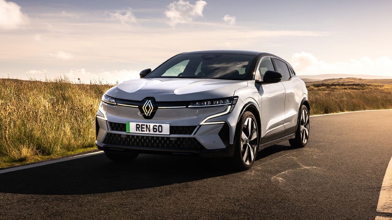 Renault Megane E-Tech parked on the road in the countryside
