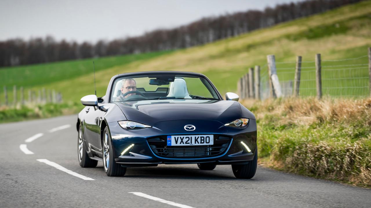 Black Mazda MX-5 Exterior Front Driving