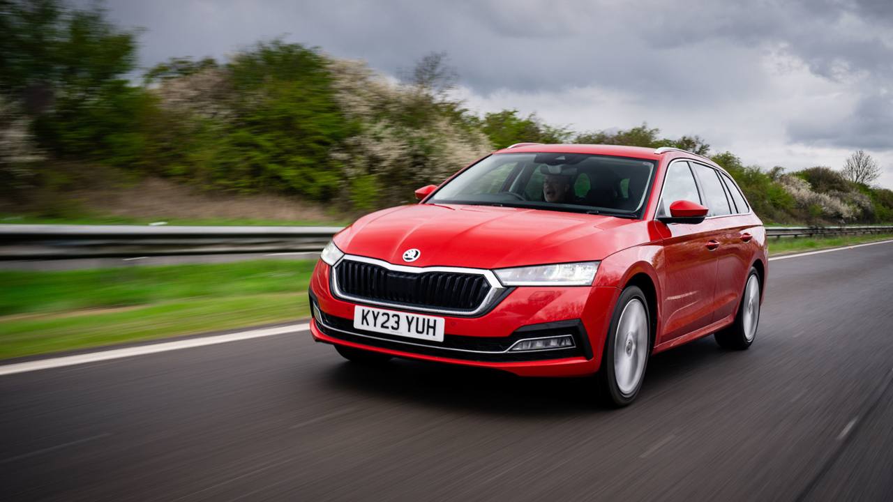Red Skoda Octavia Estate Exterior Front Driving