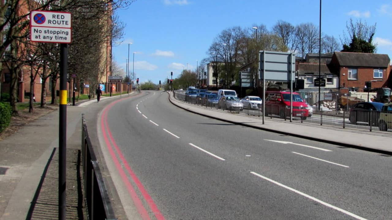 Red Route Double Red Lines and No Stopping Road Sign