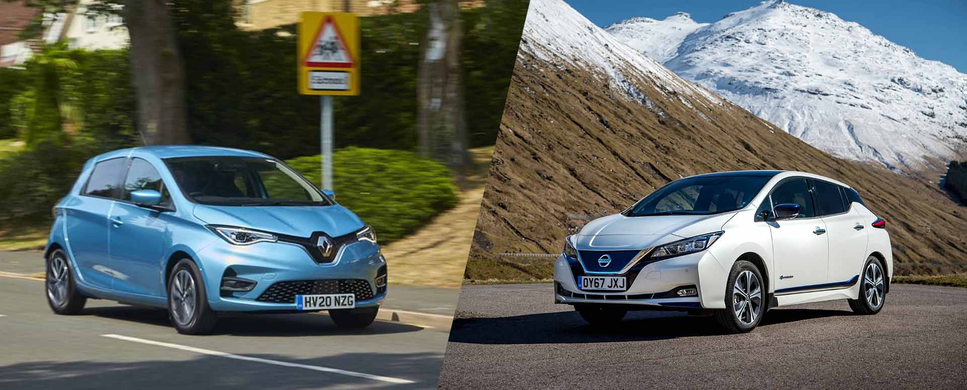 Blue Renault ZOE and white Nissan LEAF