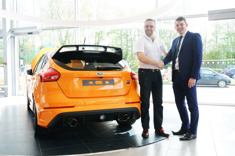 Paul Bury collecting his Ford Focus RS Heritage Edition from our Evans Halshaw Ford dealership