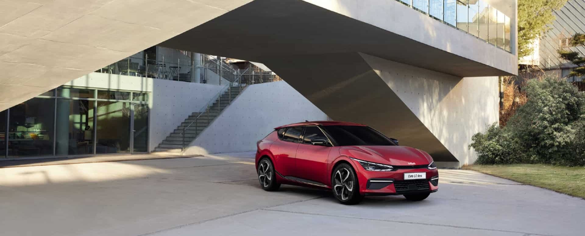 Red Kia EV6 Exterior Front Static Driveway