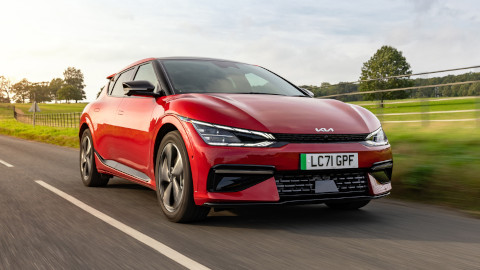 Red Kia EV6 Exterior Front Driving