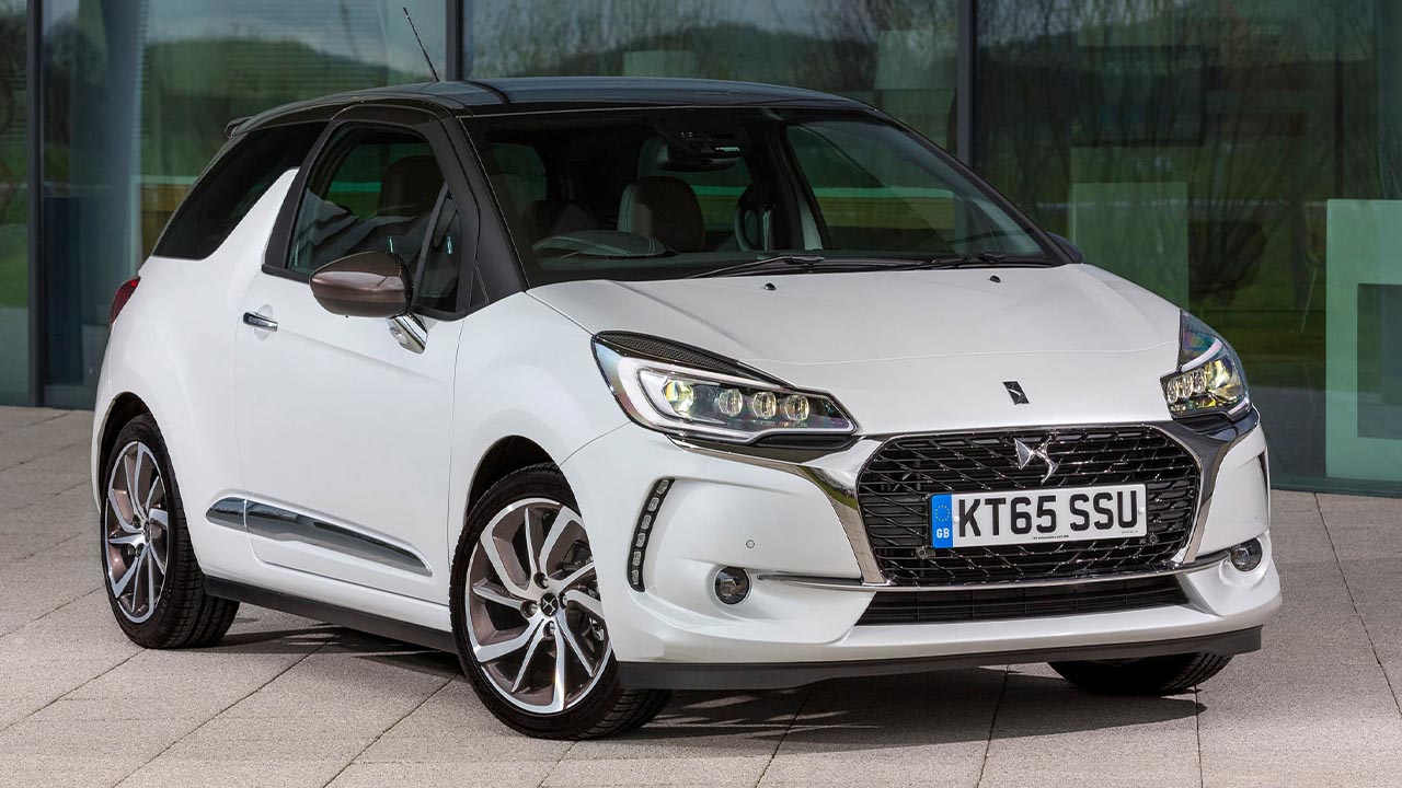 White Citroen DS3, parked