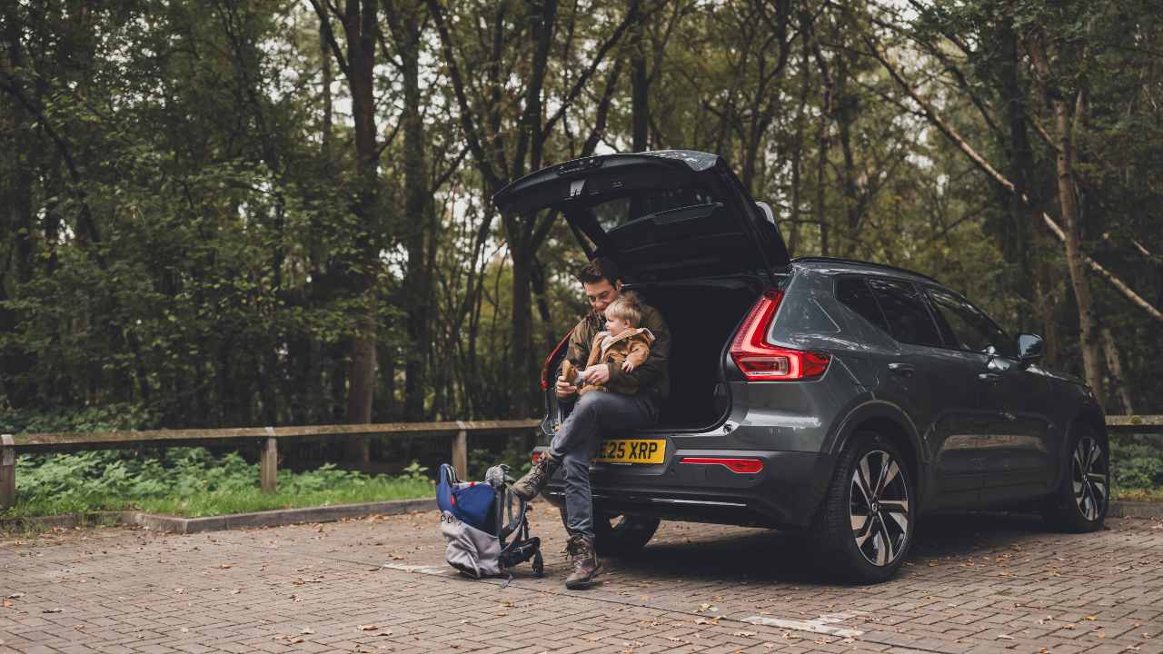 Grey Volvo XC40 rear boot open family