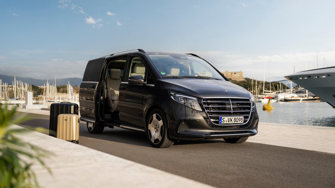 Mercedes-Benz V-Class door open near water