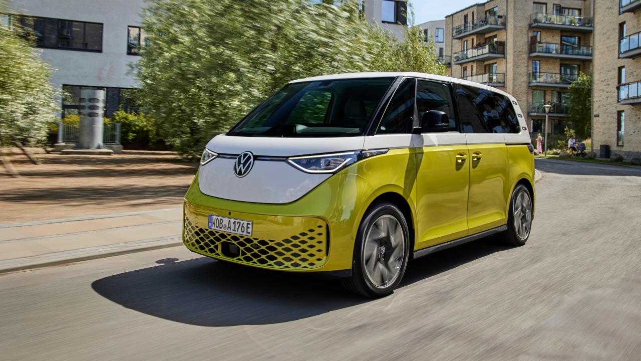 Yellow Volkswagen ID Buzz driving