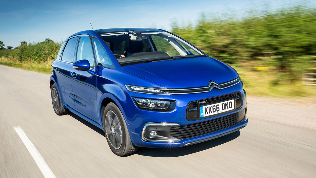 Blue Citroen C4 Picasso, driving