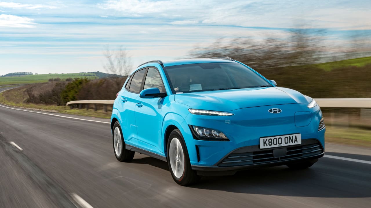 Blue Hyundai Kona Driving