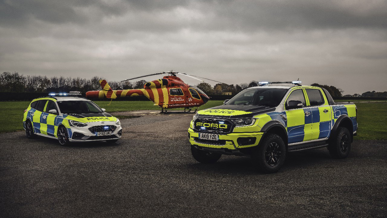 Ford Focus ST and Ford Ranger Raptor, police cars