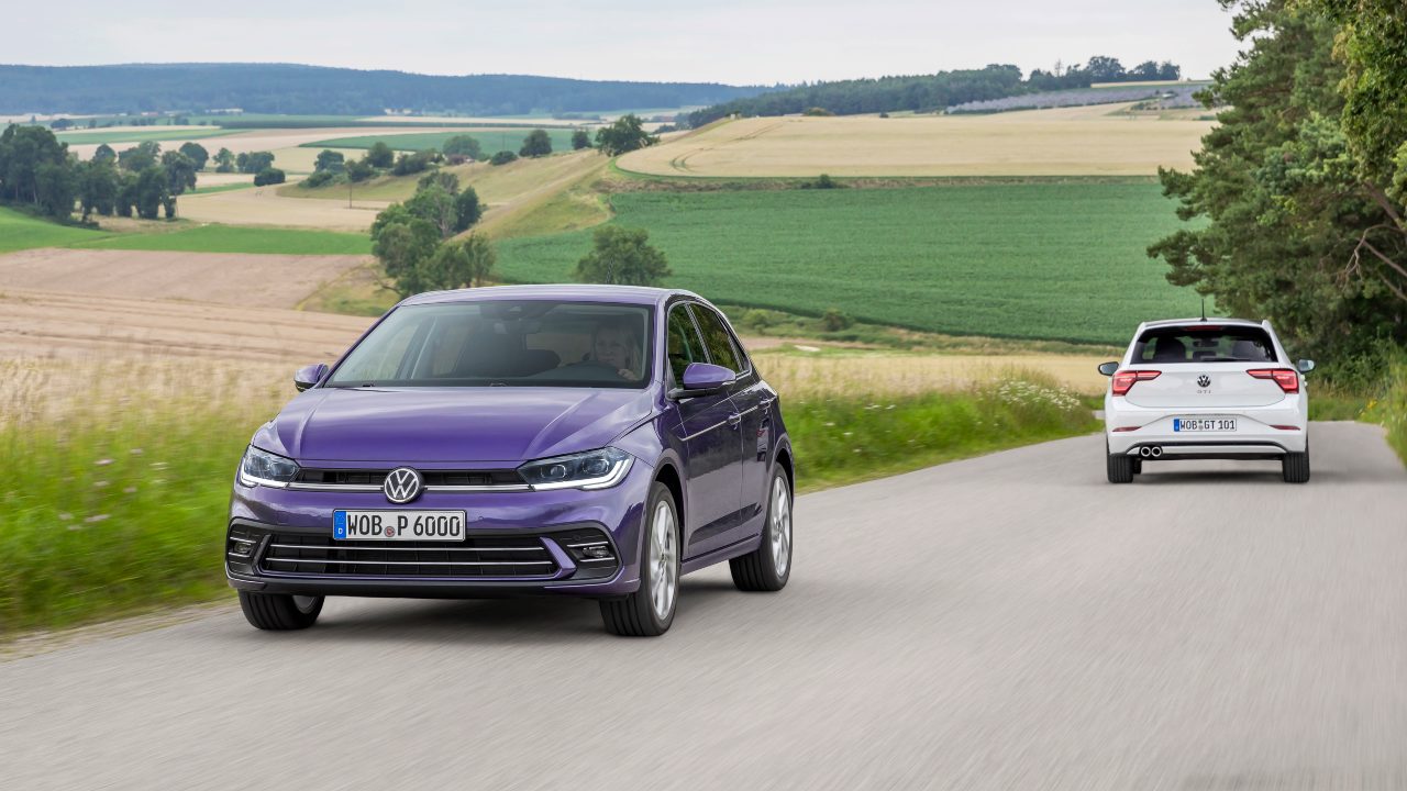 Volkswagen Polo pair purple and white