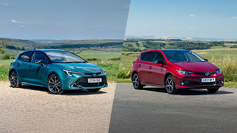Blue Toyota Corolla and Red Toyota Auris Static