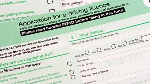 Close up of a UK driving licence application