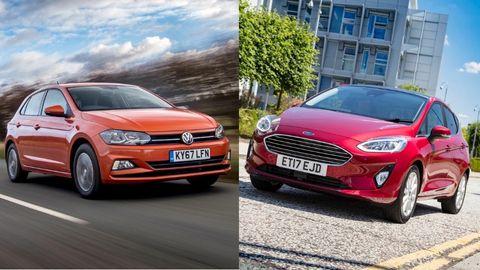 Orange Volkswagen Polo and Red Ford Fiesta