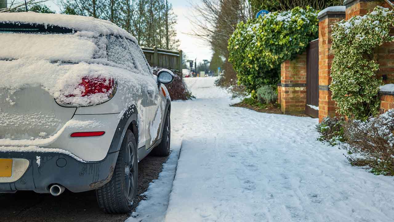 Snowy Car Parked On Street