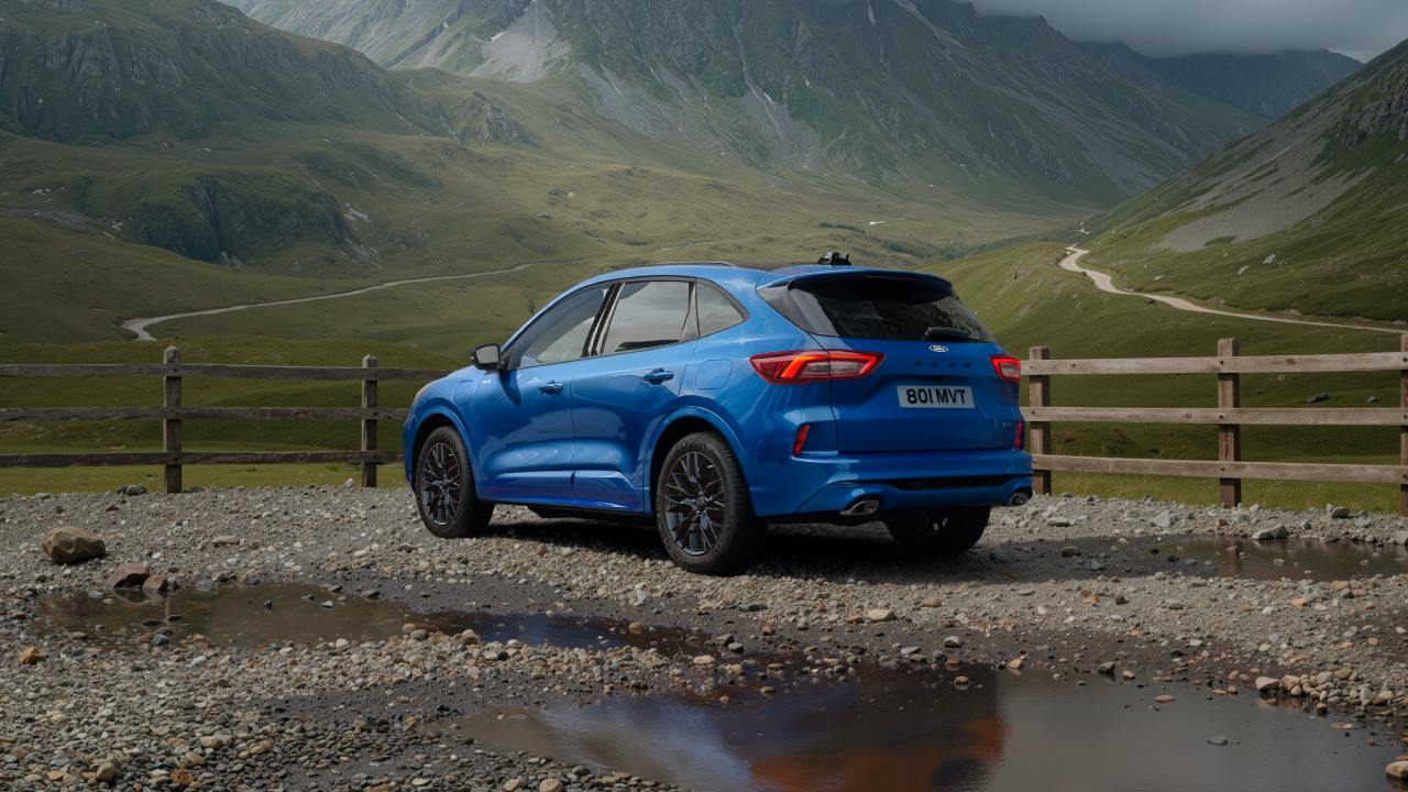 Blue Ford Kuga static rear