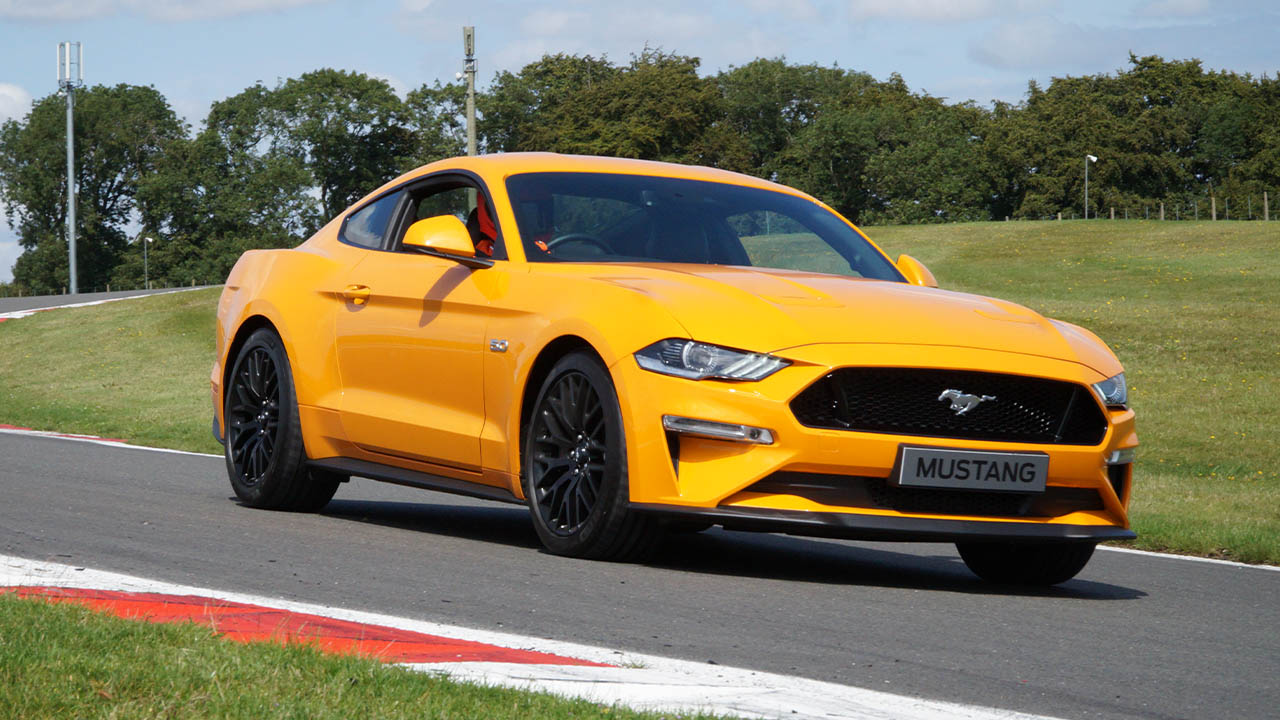 orange ford mustang