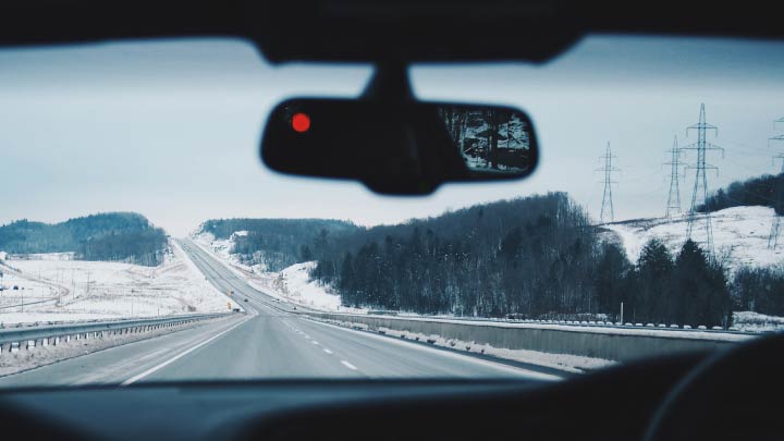 Looking through the Windscreen on a Snowy Day
