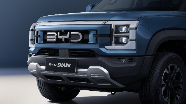 BYD Shark front end close blue