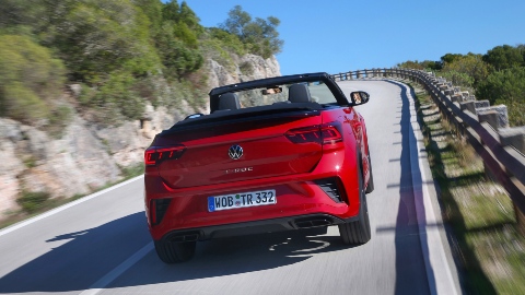 Red Volkswagen T-Roc Exterior Rear Driving Mountain Pass
