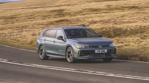 Blue Volkswagen Passat Estate Exterior Front Driving Countryside