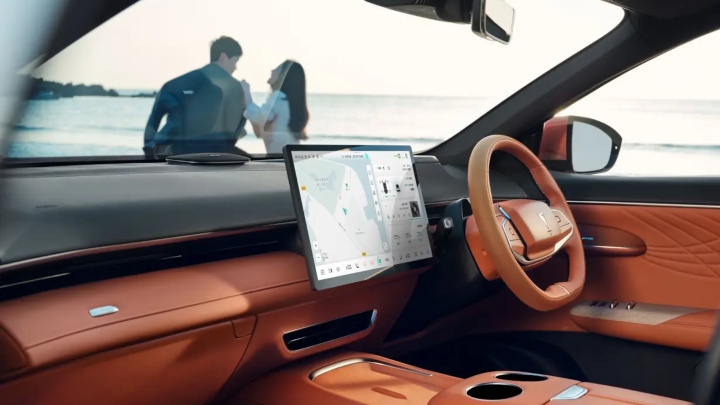 Changan deepal interior orange trim people outside