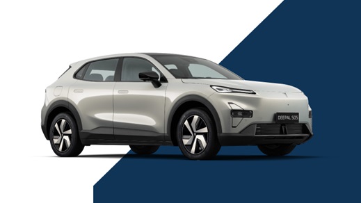 White Changan Deepal S05 Exterior Front on White and Blue Background