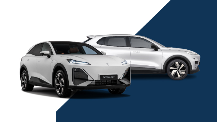 White Changan Deepal Models on Blue and White Background