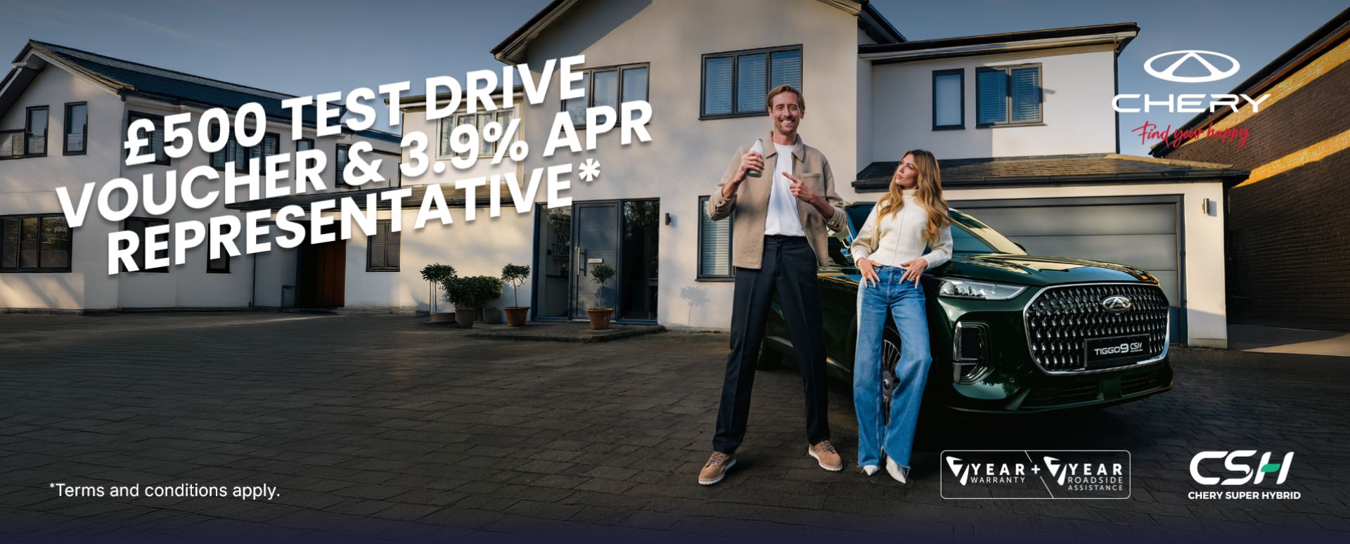 Peter Crouch and Abby Clancey Stood Outside House With Chery Tiggo 9