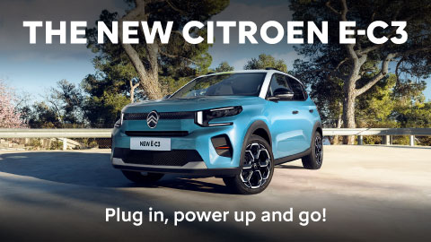 teal Citroen E-C3 facing front