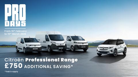 Three White Citroen Vans and One White Citroen SUV Static with Pro Days Messaging 
