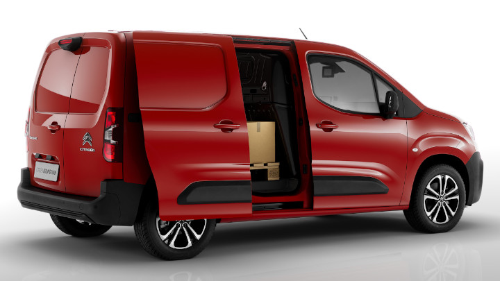 Red Citroen Berlingo Exterior Side with Sliding Door Open in Studio