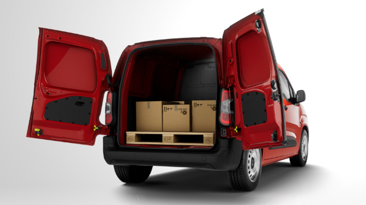 Red Citroen Berlingo Exterior Rear with Rear Doors Open in Studio