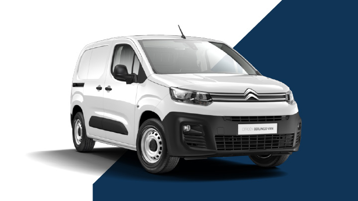 White Citroen Berlingo Exterior Front with White and Blue Background