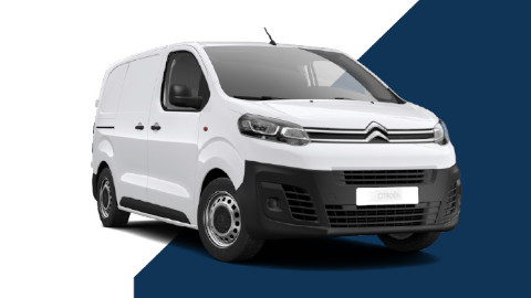 White Citroen Dispatch Exterior Front on White and Blue Background