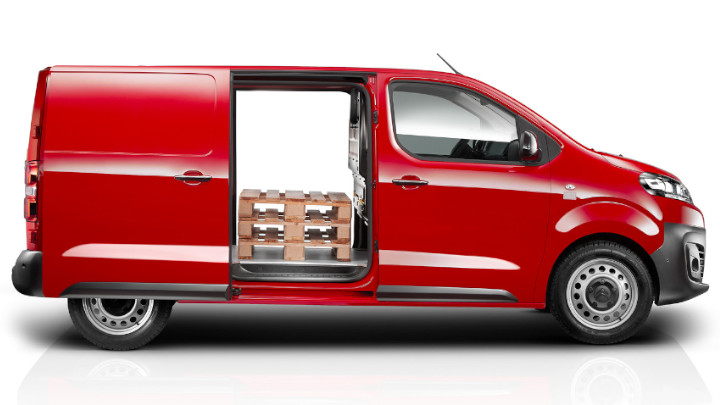 Red Citroen Dispatch Exterior Side with Loading Bay Open in Studio