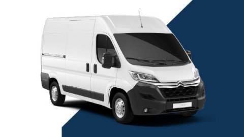 White Citroen Relay Exterior Front on White and Blue Background
