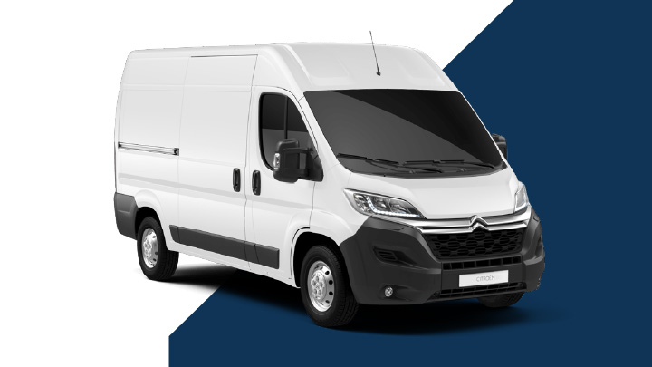 White Citroen Relay Exterior Front on White and Blue Background