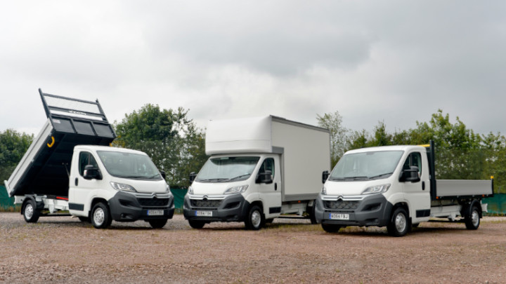 Exterior Front of a Trio of White Citroen Relay Vans