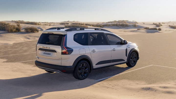 White Dacia Jogger Exterior Rear Static on Beach