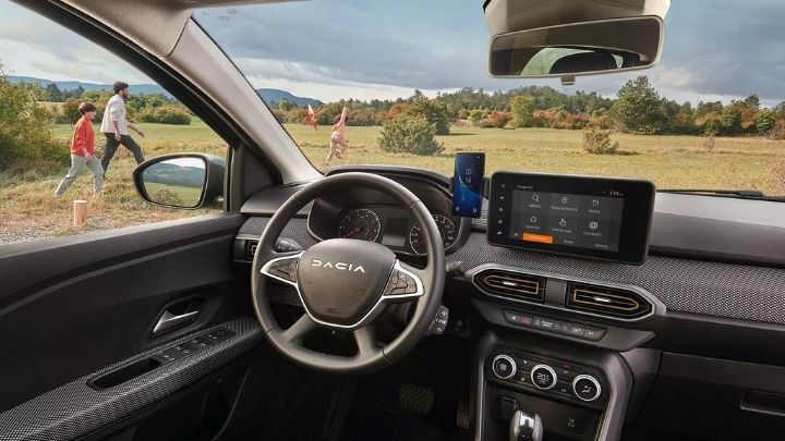 Inside Dacia Sandero Stepway with the infotainment system turned on