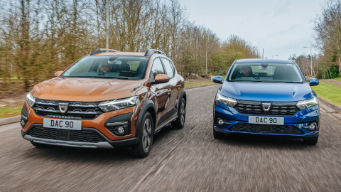 Orange Dacia Sandero Stepway and Blue Dacia Sandero