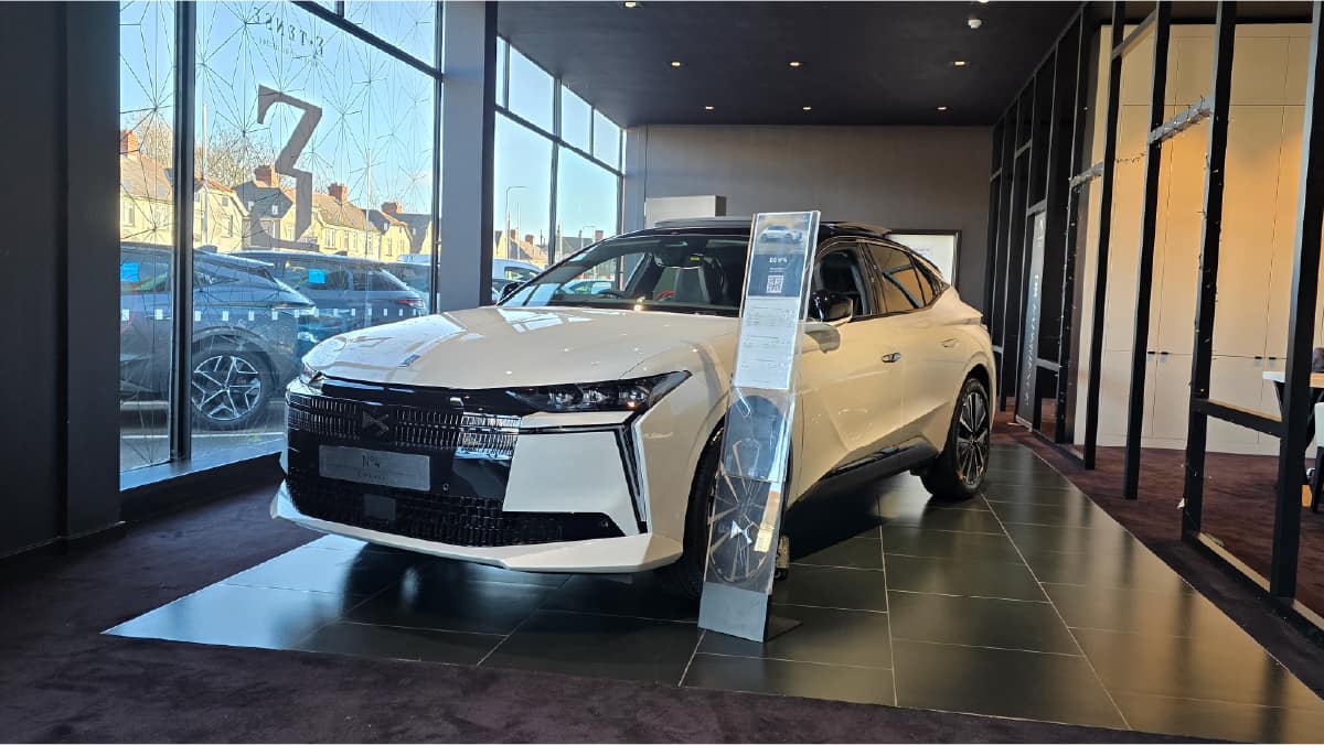 White DS Vehicle Inside Cardiff Showroom