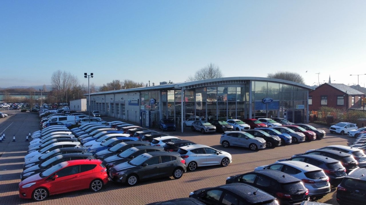 Cars outside the Ford Bury dealership