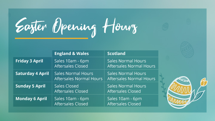 Table of Easter Opening Hours for Sales and Service