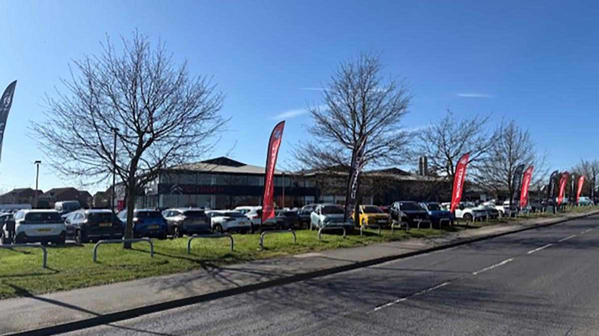 Vauxhall Mansfield Wide Shot of Dealership Exterior and Forecourt