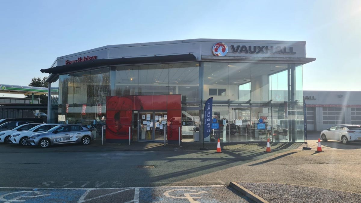Outside the Vauxhall Wigan dealership